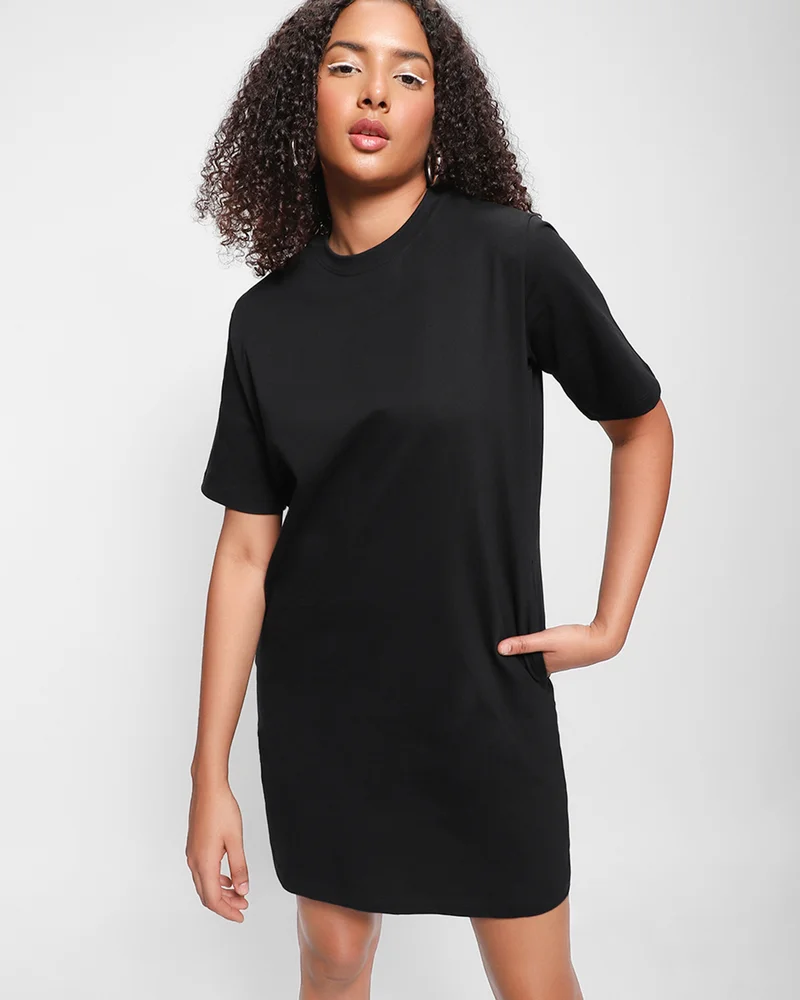 bewakoof Women's Black Oversized T-Shirt Dress